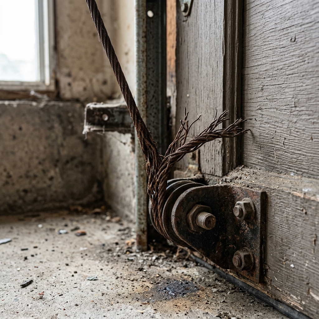 Rusted and frayed steel lifting cable