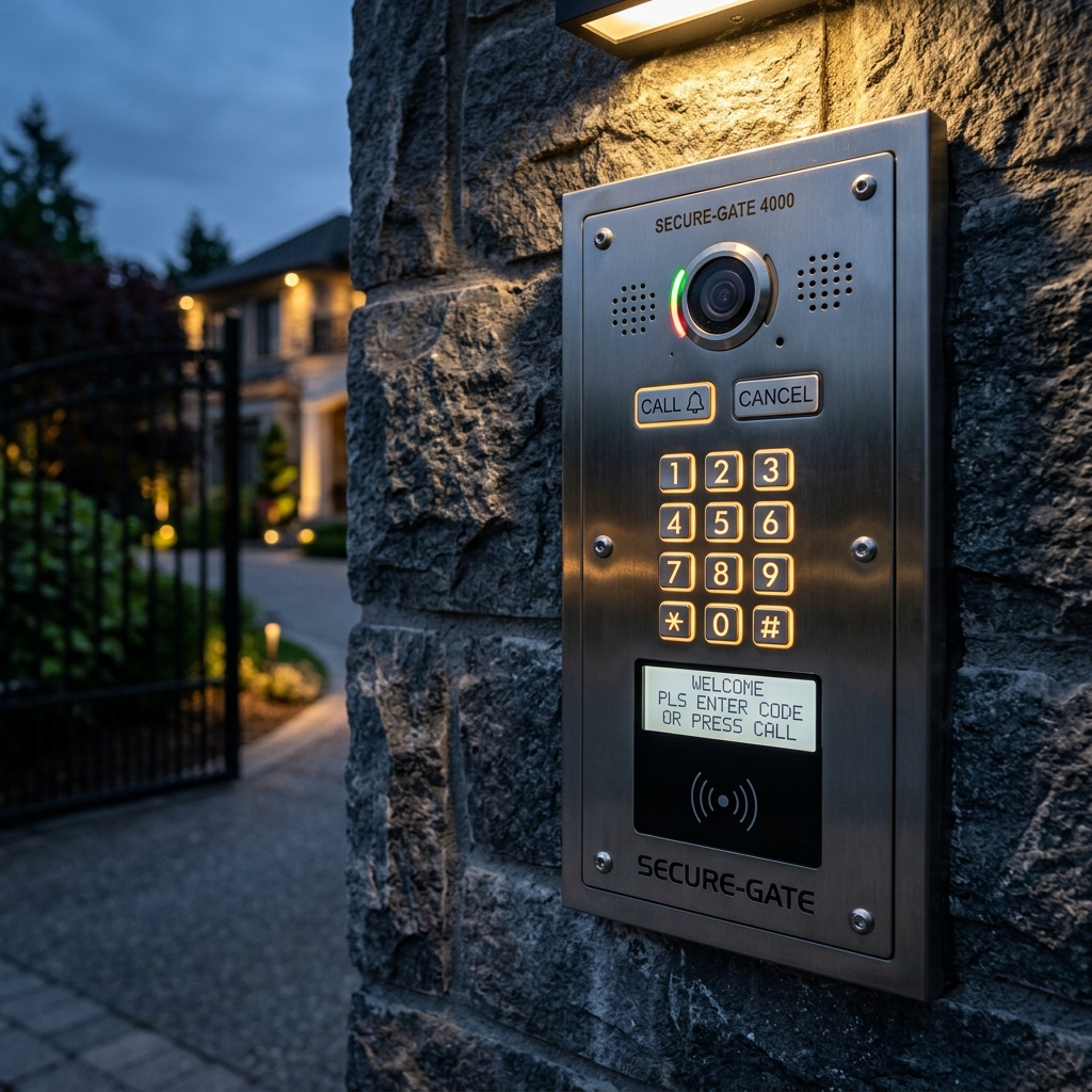 Driveway gate intercom keypad and access control panel