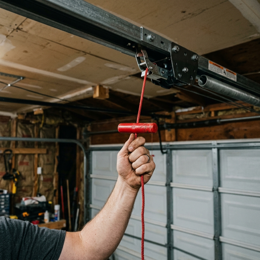 Pulling red emergency release cord