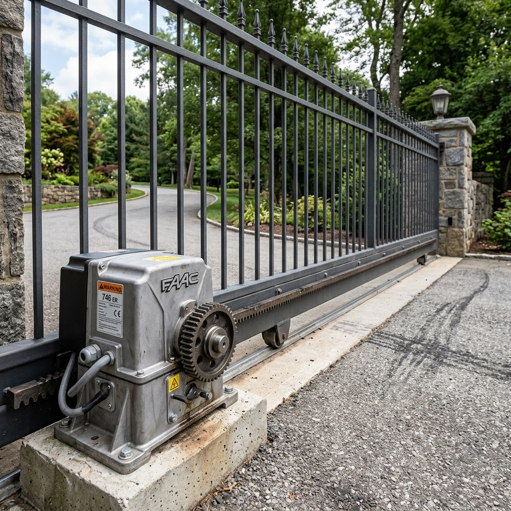Sliding security driveway gate mechanism