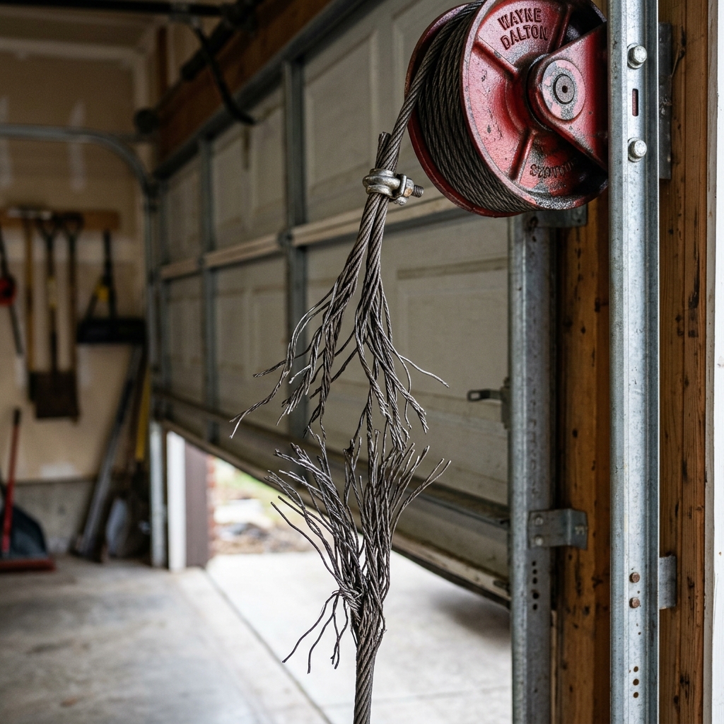 Snapped and frayed garage door lift cable