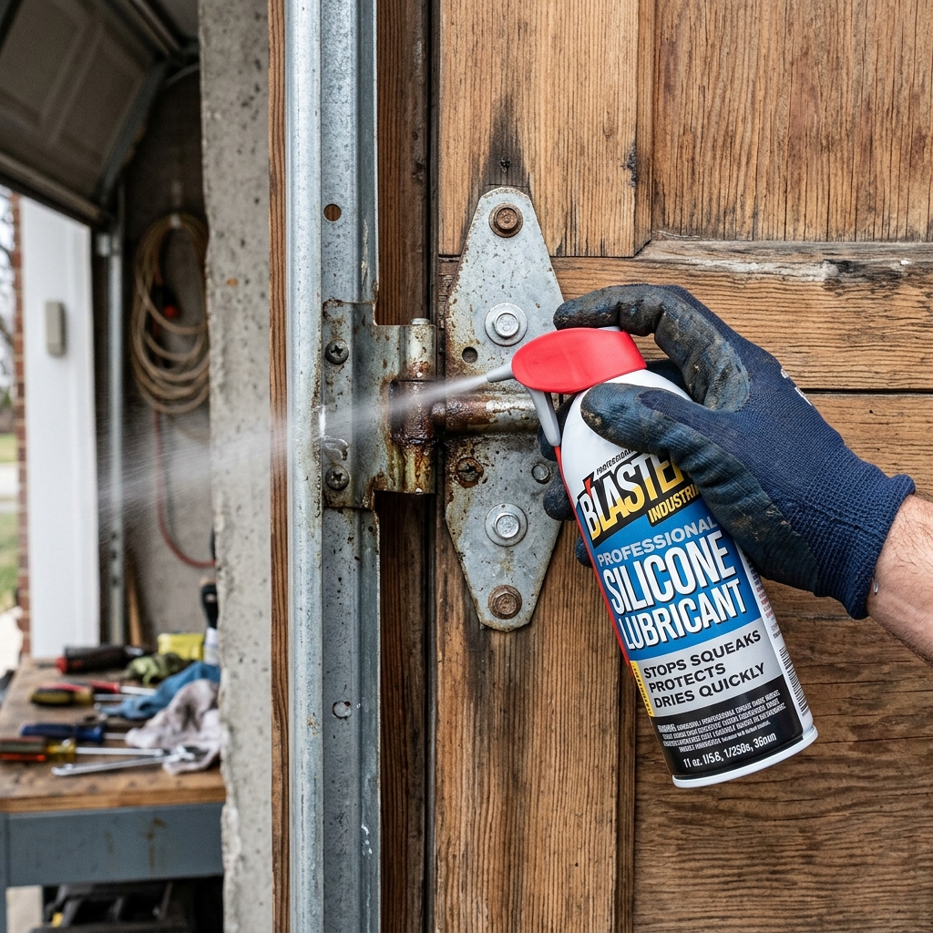 Spraying silicone lubricant on hinge